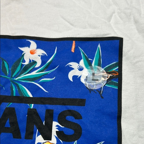 Vans White Tee with Blue Floral Print, New, size Large - Picture 5 of 5